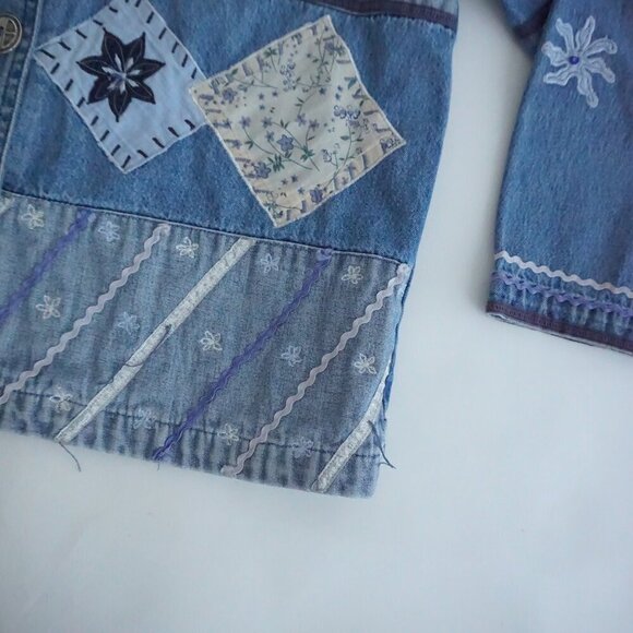 Vintage Keren Hart Blue Patchwork Button Up Lightweight Denim Jacket Xl - Picture 6 of 13